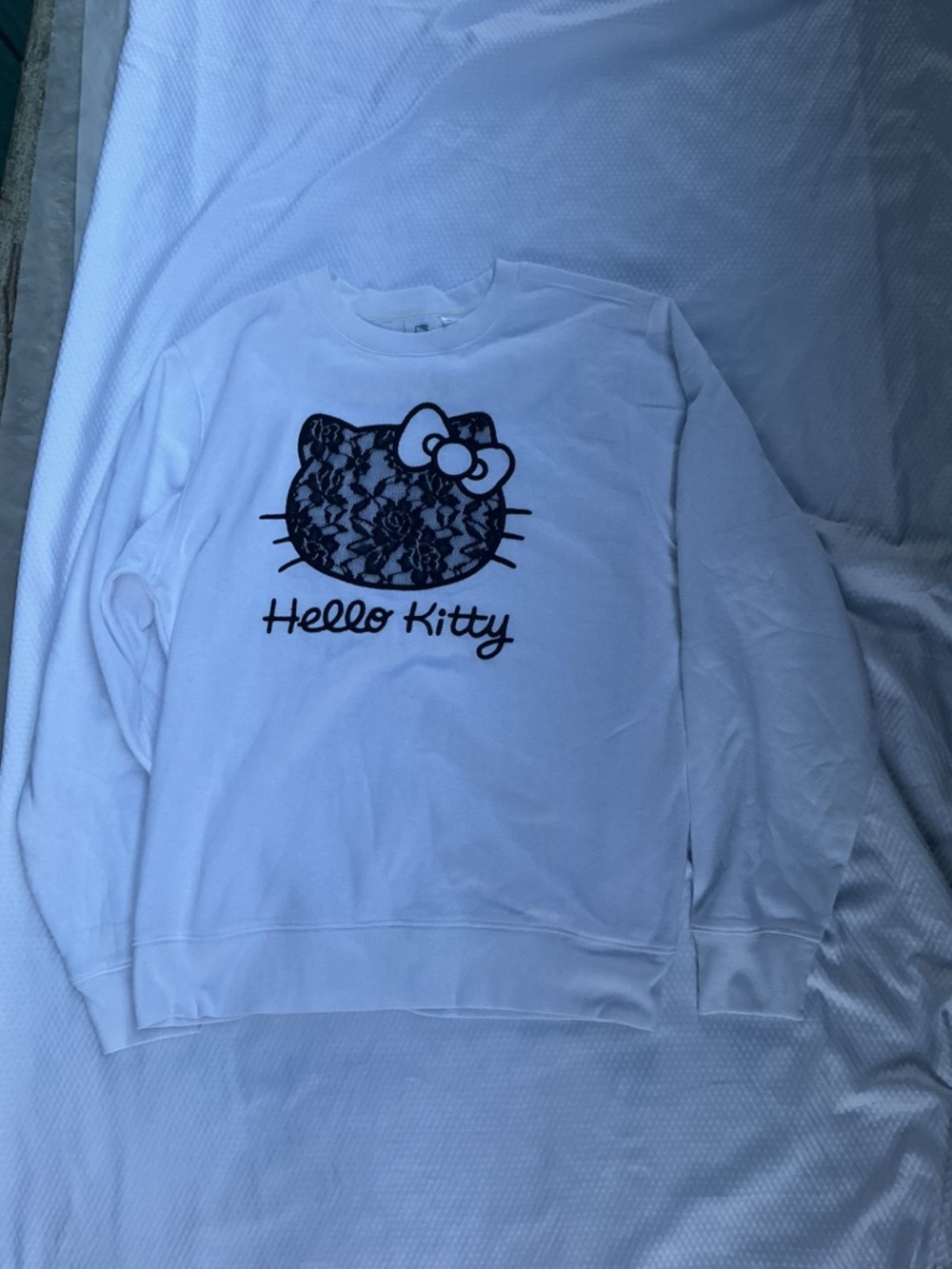 Hello Kitty White Sweatshirt with Black Graphic Lace Detail